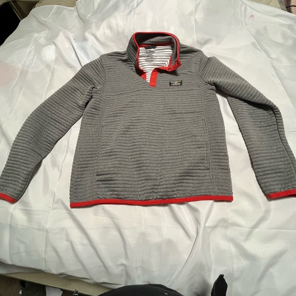 L.L. Bean Gray Turtleneck Sweater with Red Trim